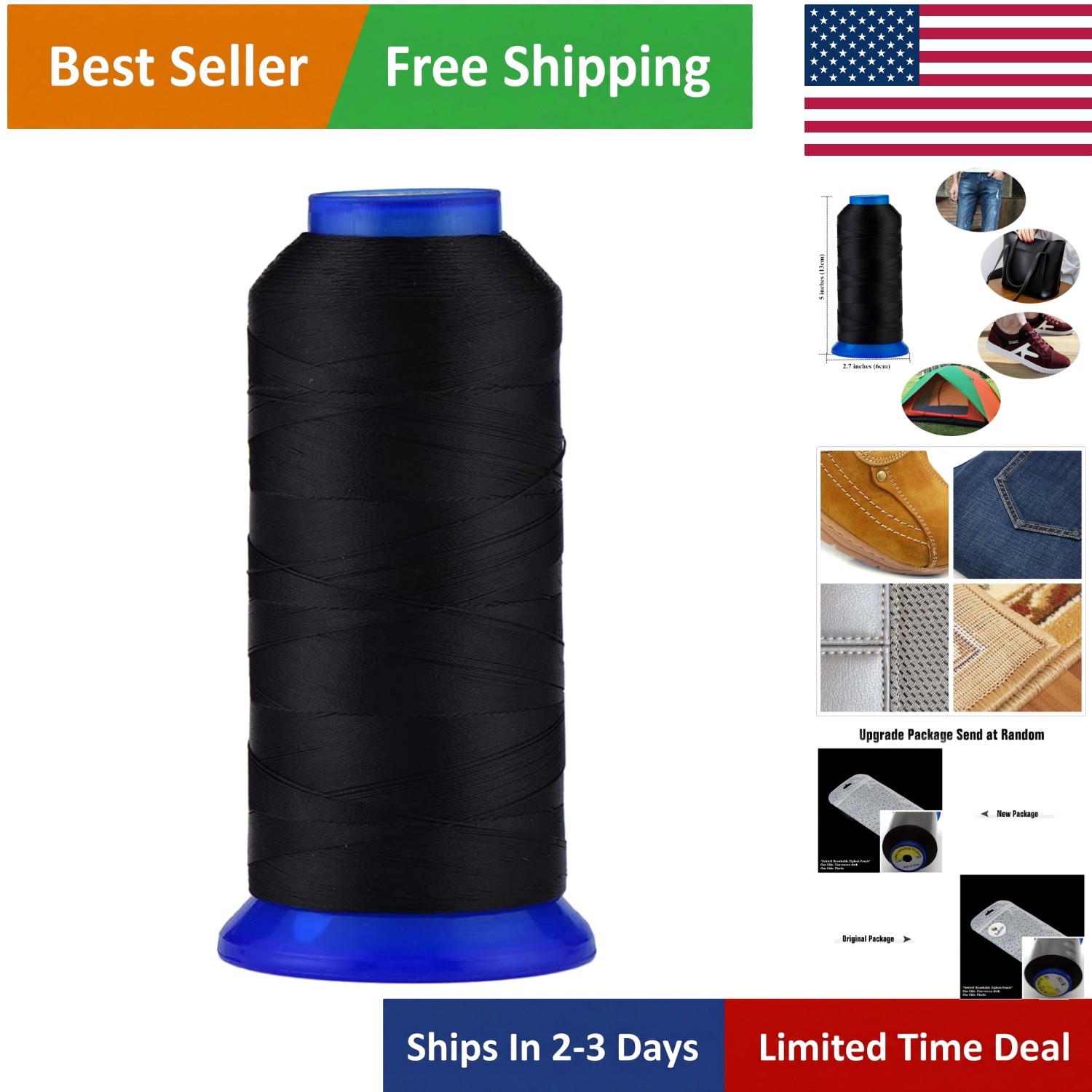 1500 Yards UV Resistant High Strength Polyester Thread in Black – 210D/3 T70