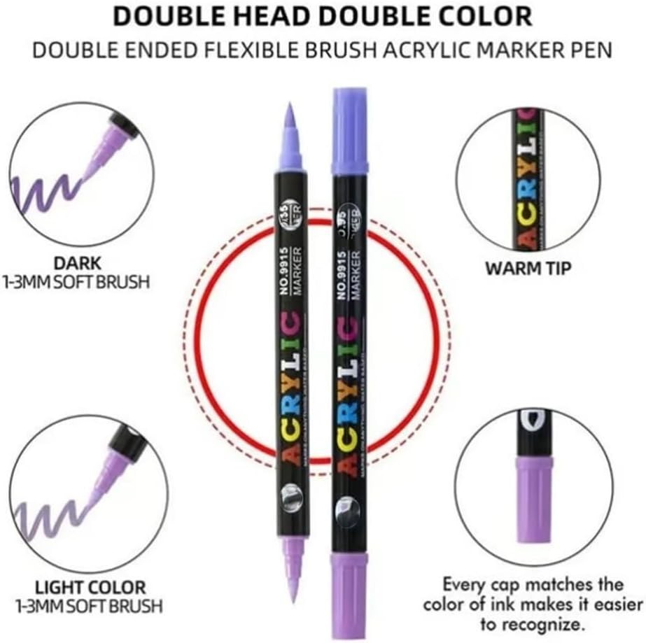 Acrylic Paint Marker Pens Set Brush/Fine Dual Tip Permanent Waterproof Opaque