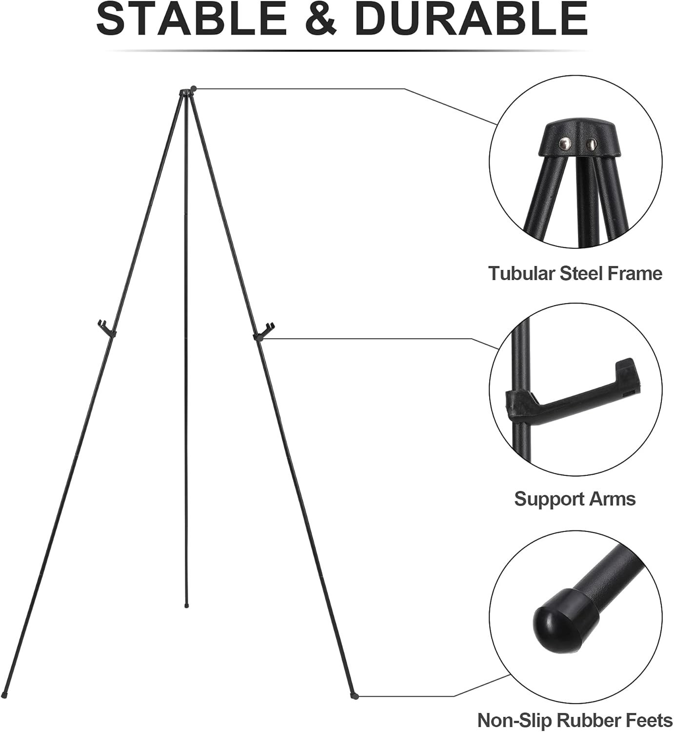 Sturdy 63” Portable Easel with Non-Slip Feet – For All Your Display Needs