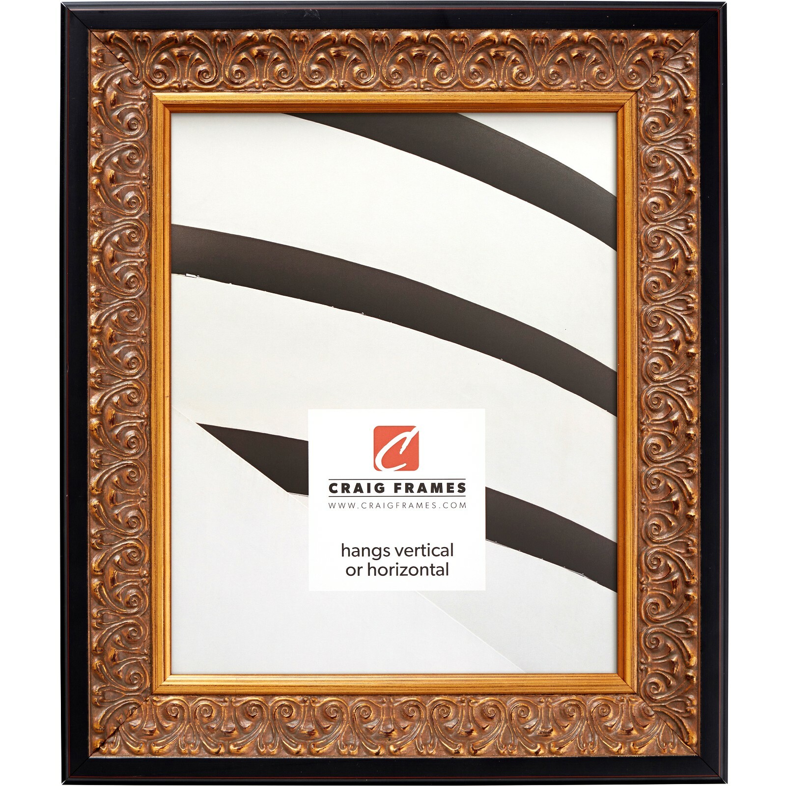 Craig Frames Furio, 1.75 Inch Wide Distressed Black and Gold Picture Frame