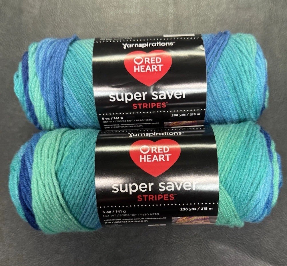Red Heart Super Saver Cool Stripe Arylic Yarn 5oz each skein, 278 Yds, 2 Pack