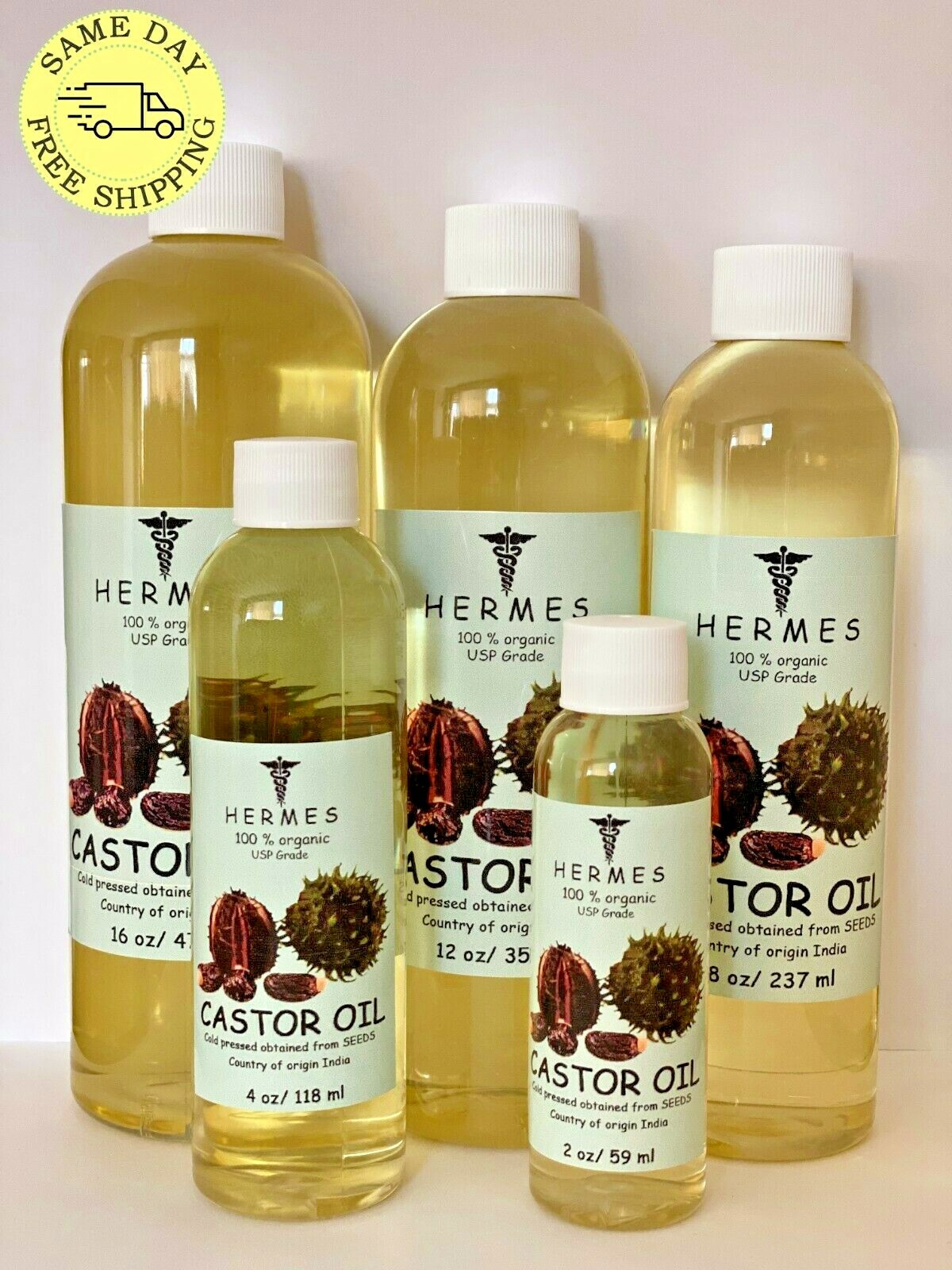 CASTOR OIL by HERMES ORGANIC USP GRADE 100% PURE COLD PRESSED 2 oz – 16 oz