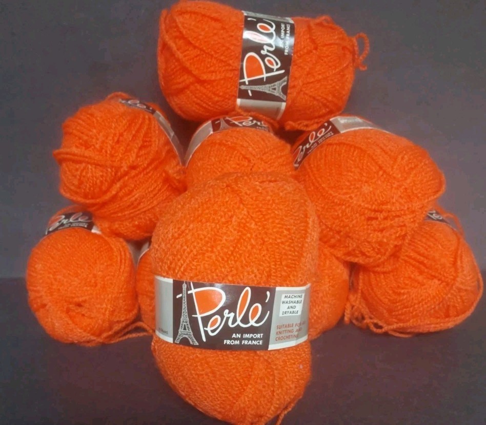 Lion Brand Perle Yarn ORANGE 40 grams (Lot of 8+ Skeins) 90% Acrylic- 10% Vinyon