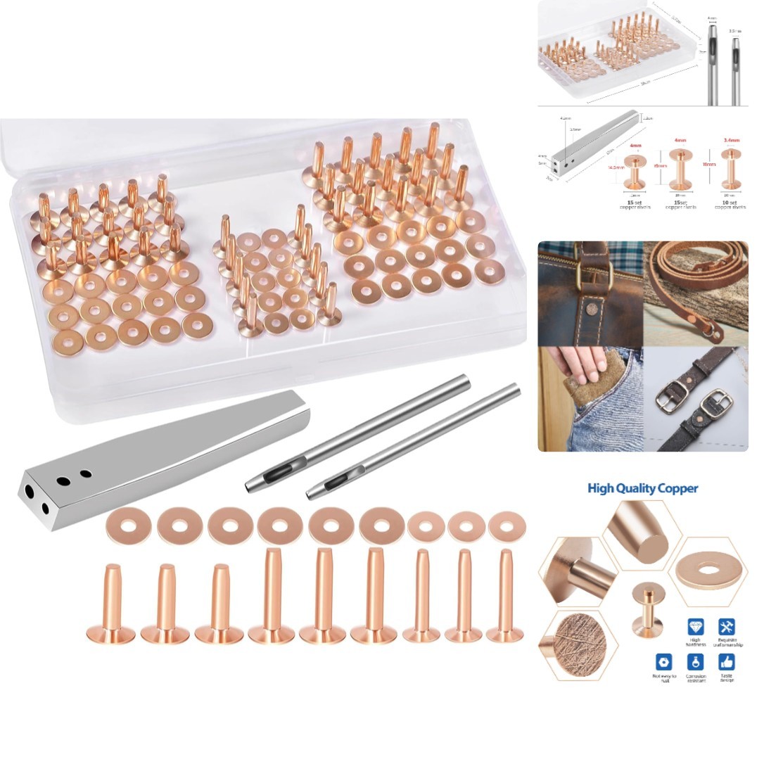 84Pcs Copper Rivets and Burrs #9 and #12 Burrs Setter Leather Rivets Fastener
