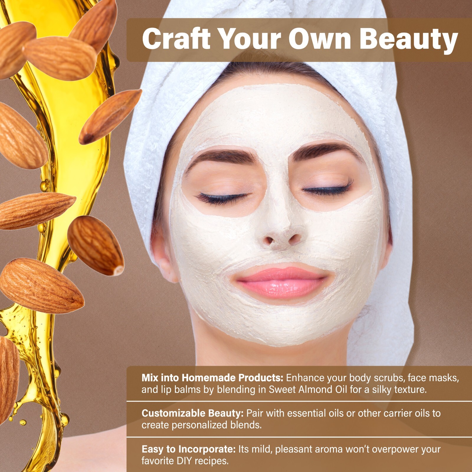Sweet Almond Oil 4 oz 100% Pure Natural Carrier For Skin, Face, Hair and Massage