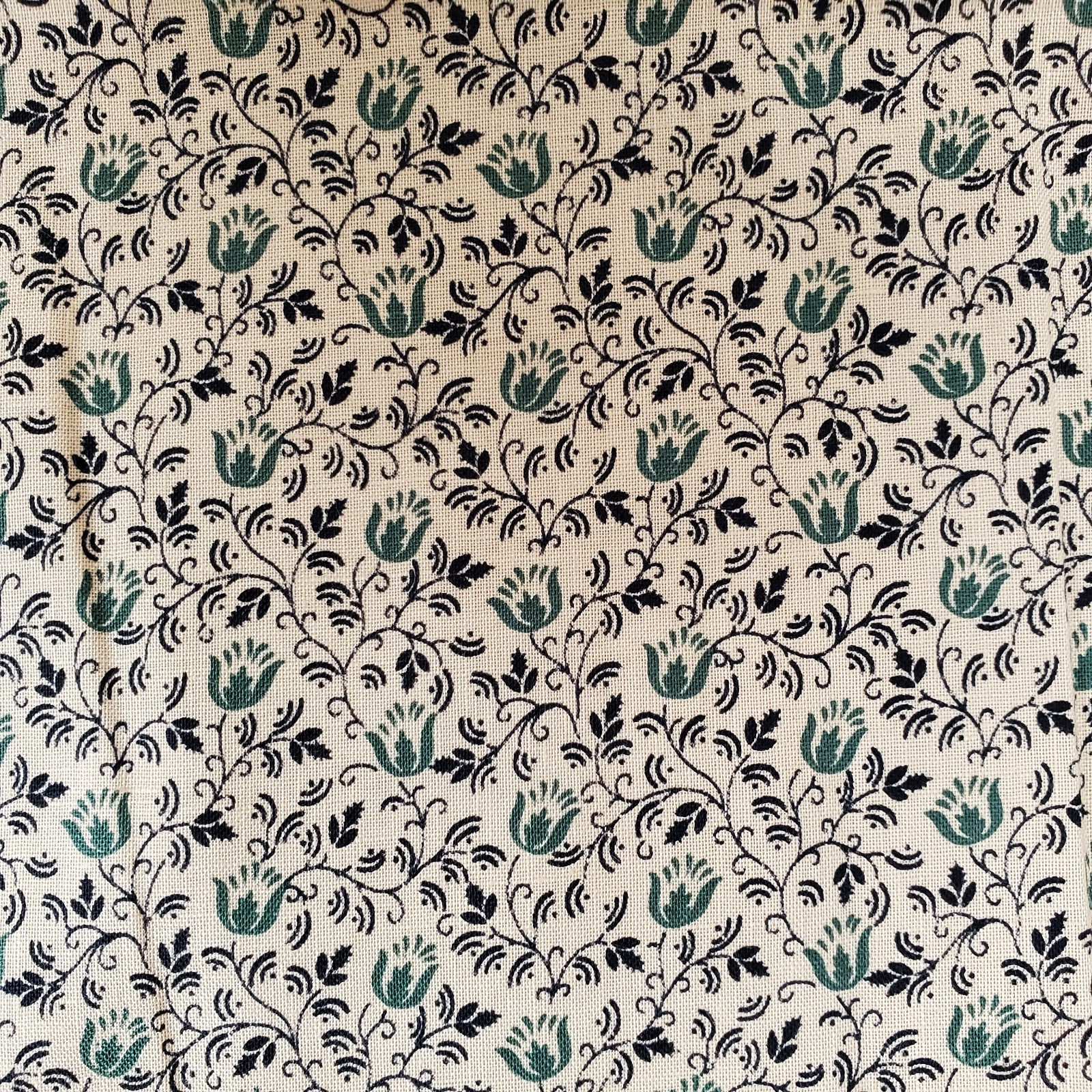 Cranston Calico Fabric Floral 35 x 42 Green Black Tan Brown
