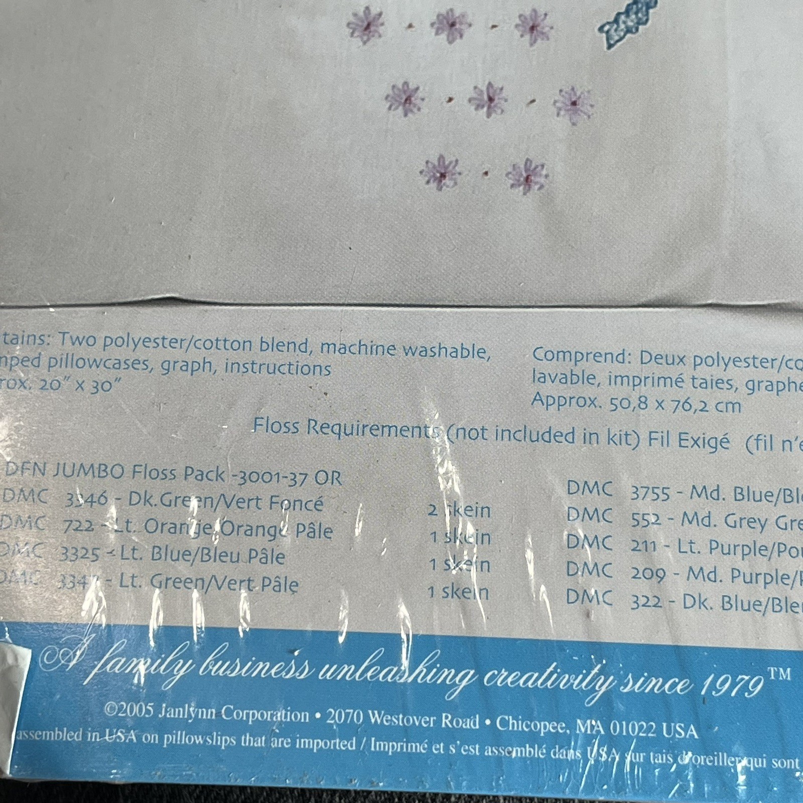 Janlynn Stamped Cross Stitch Pillowcase Pair 20×30″ Violets 021-0959 New in Pkg