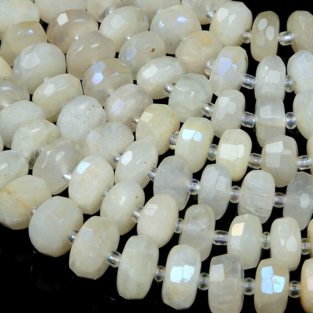 Titanium White Moonstone Gemstone Faceted Rondelle Loose Beads (D349)