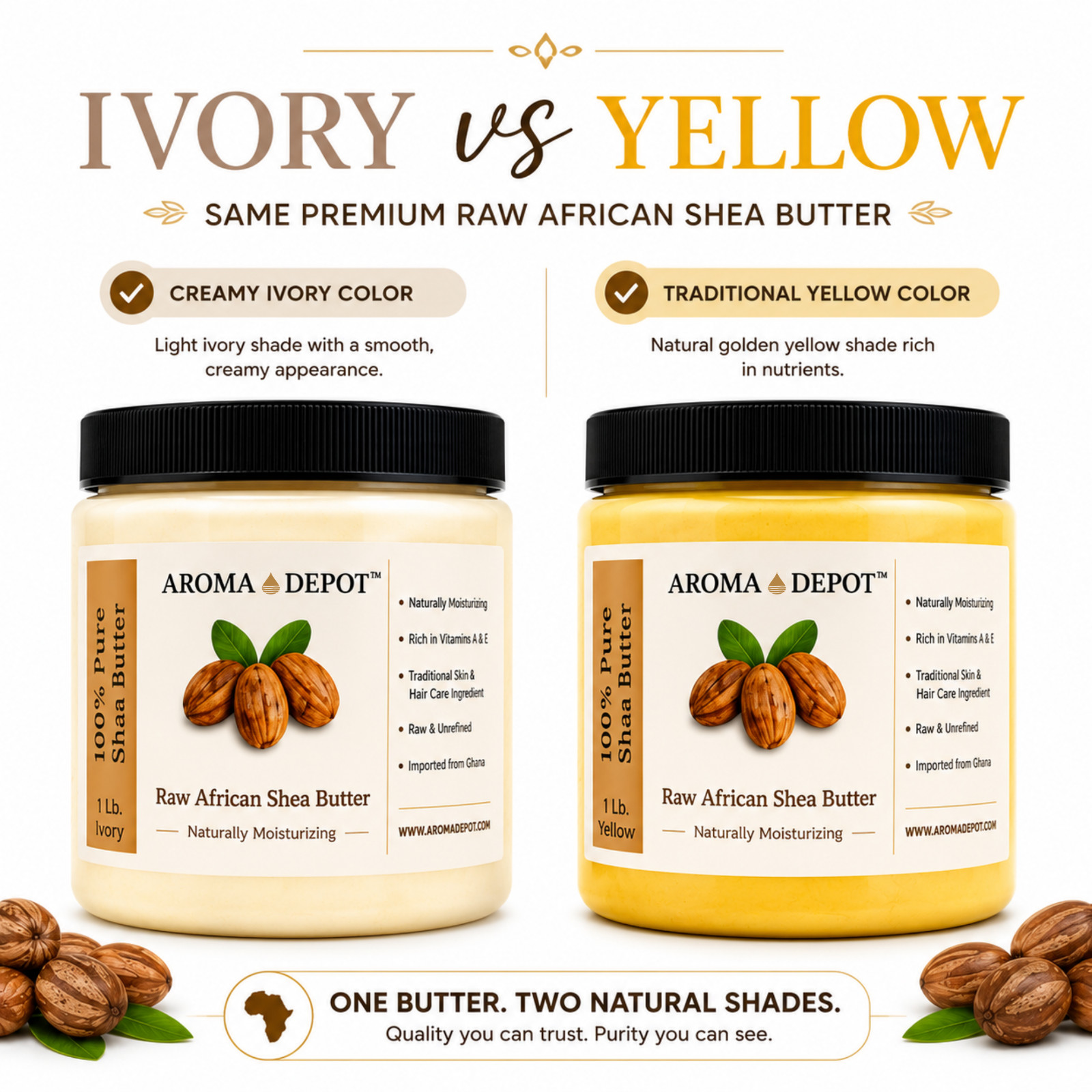 African Shea Butter Raw Unrefined Yellow 100% Natural Organic Pure 1 lb Jar