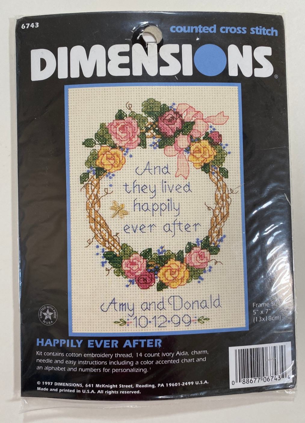 Kit -Dimensions Vintage 1997 Cross Stitch HAPPILY EVER AFTER Wedding 5″x7″ #6743
