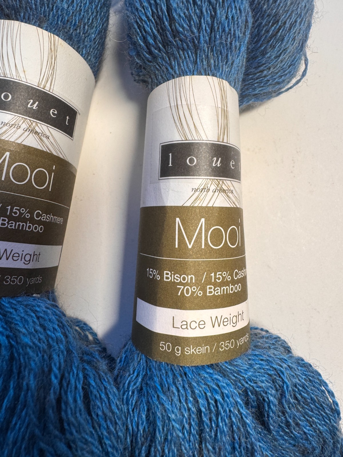 LOUET MOOI YARN – 2 Skeins “Azure” Bison Cashmere Bamboo 350 yds ea
