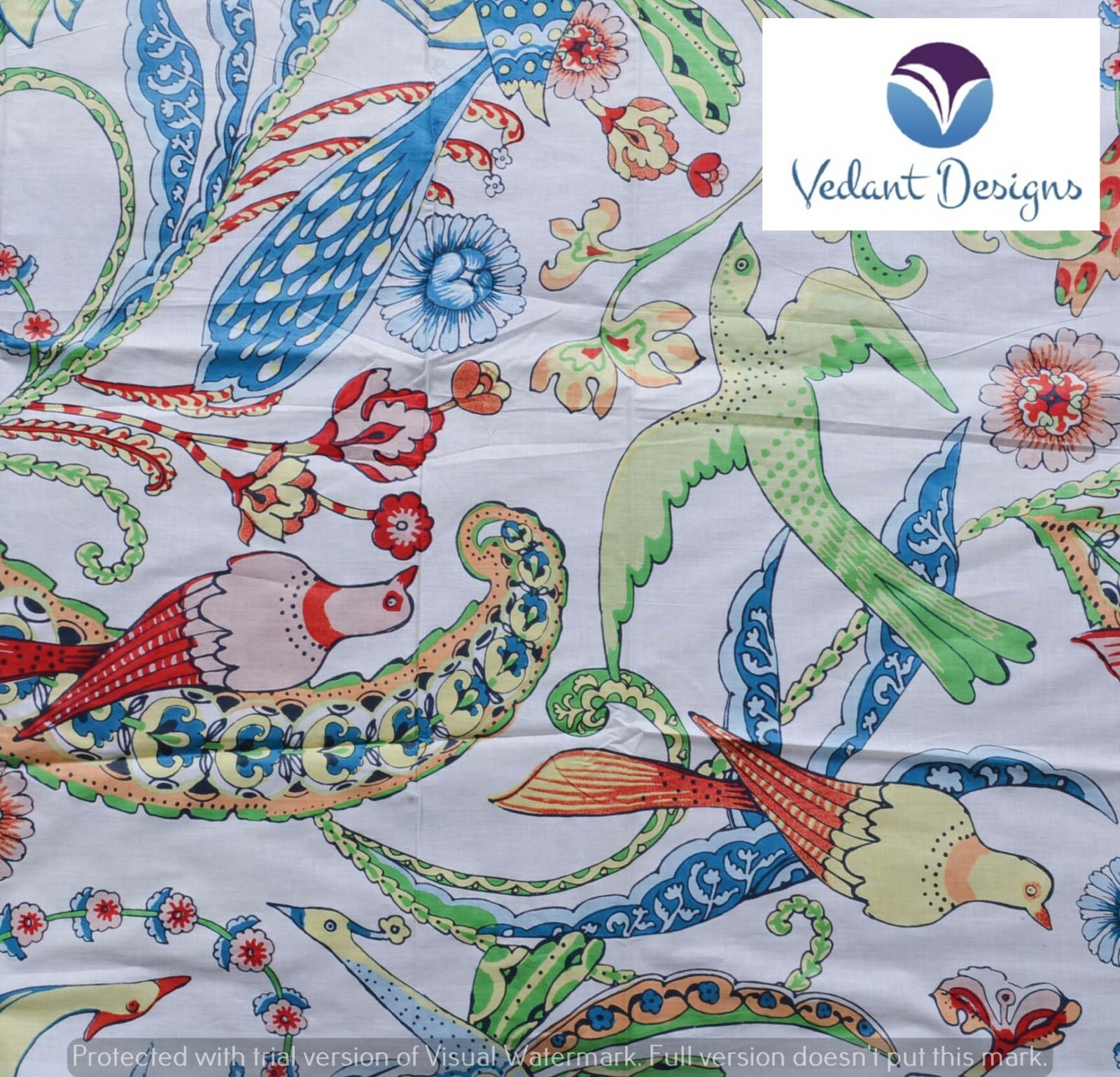 5 Yard Indian Hand Block Cotton White Floral Print Handcrafted Fabric