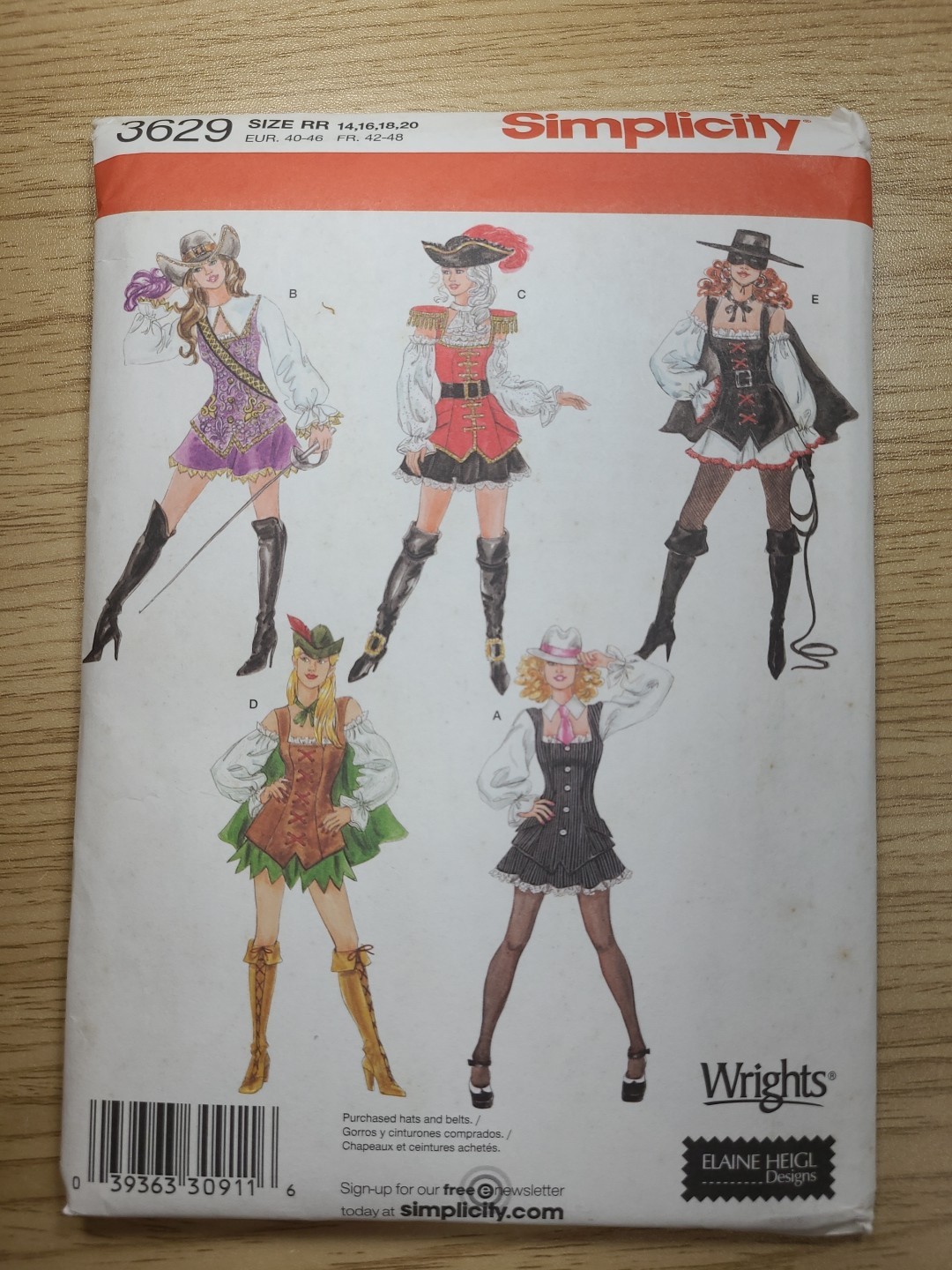Simplicity Pattern 3629 Sz 14-20 Sexy Pirate Gangster Cowgirl Costume Cosplay