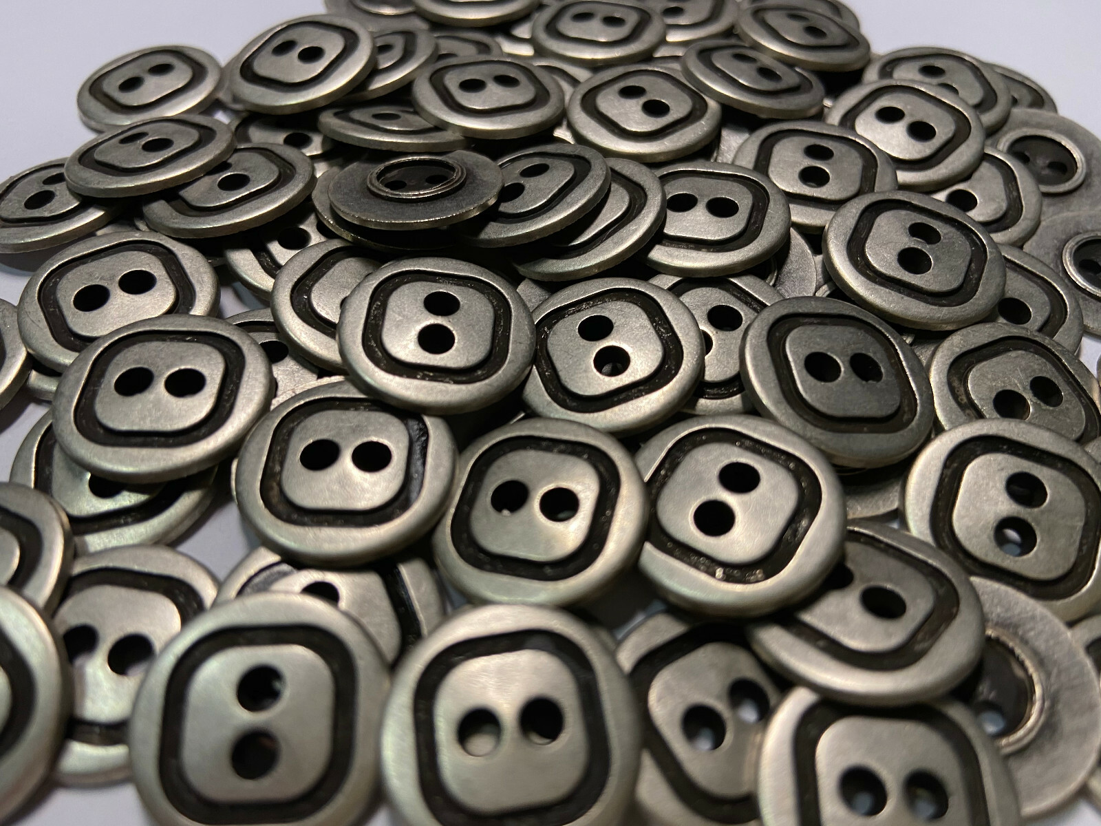 ITALIAN METAL BUTTON w/SQUARE GROOVE CENTER Antique Silver 13mm 18mm 2hole