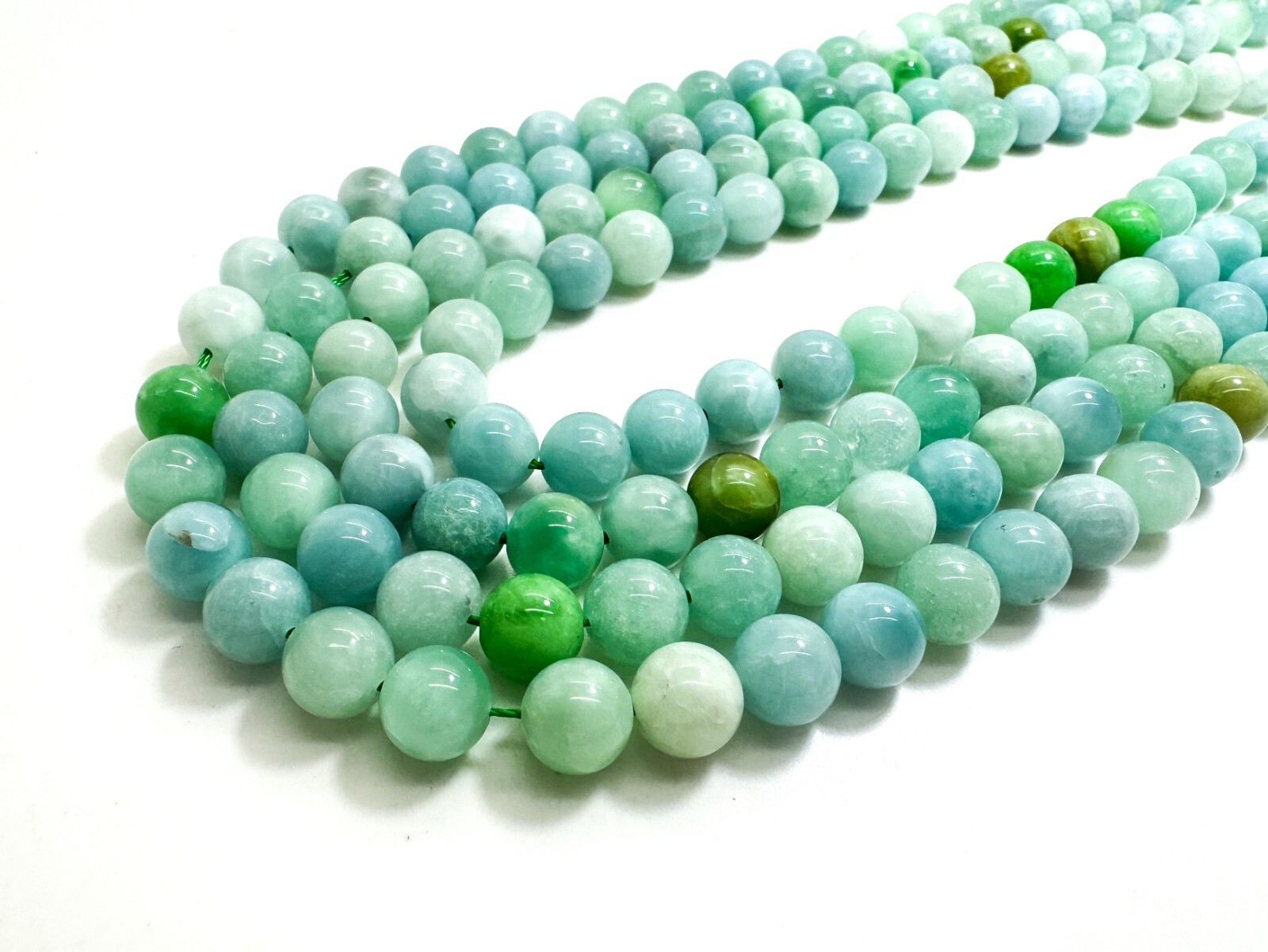Natural Green Burma Myanmar Jade Polished Smooth Round Gemstone Beads -PG30A