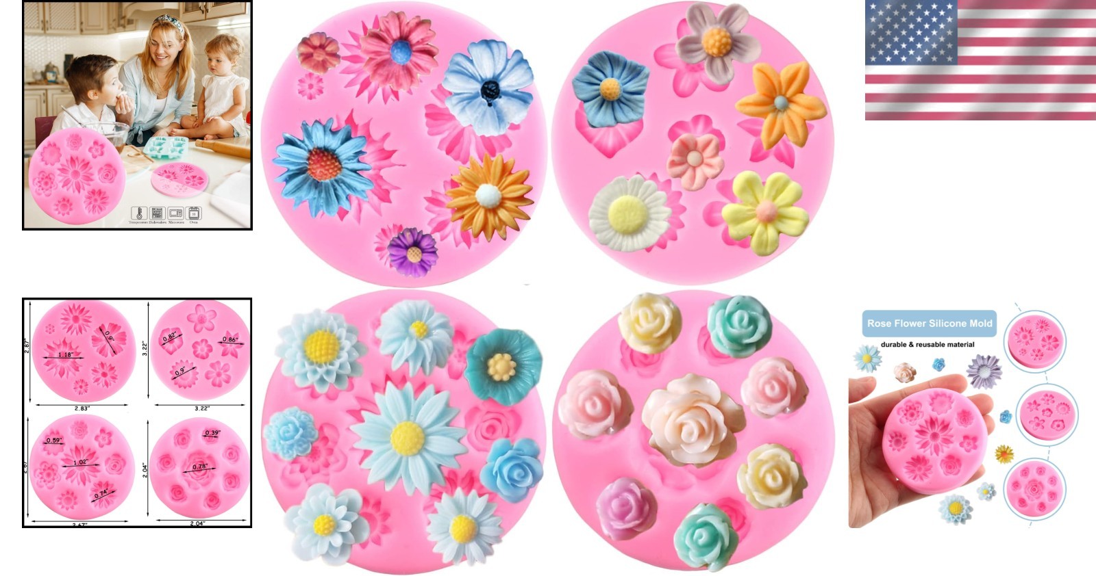 Rose Flower Silicone Molds Set of 4 – Perfect for Exquisite Cake Decorations
