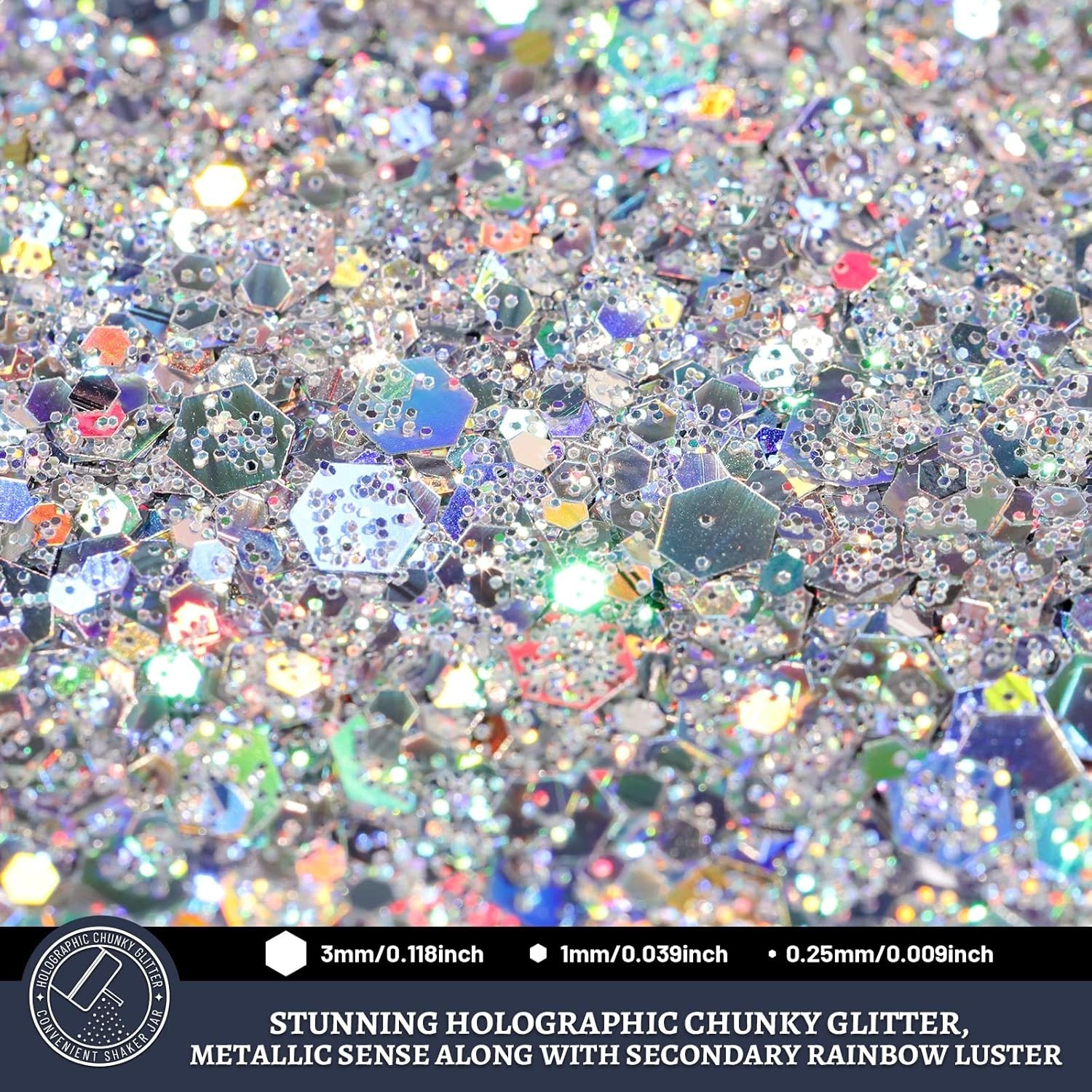 Silver Glitter, 160G/5.64OZ Holographic Chunky Glitter for Crafts, Resin, Bod…