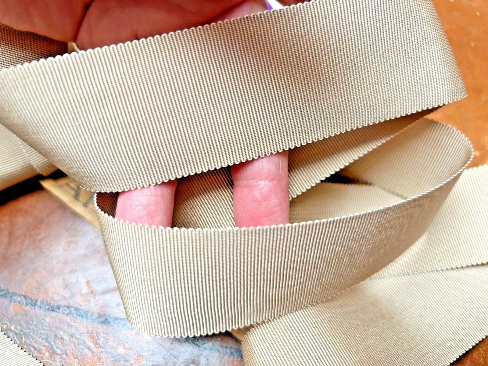 vintage petersham cotton rayon ribbon 1 1/2″ trim 1yd vanilla bean USA