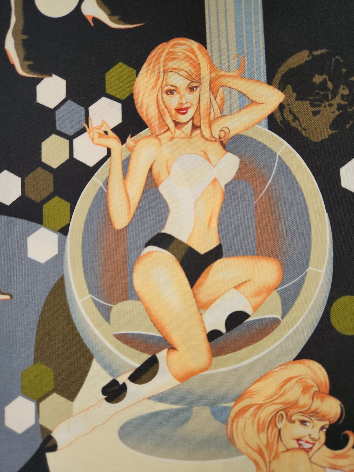 Alexander Henry Fabric Futue-ella 2004 Black Gray Sexy Pinup Girls 1 Yard