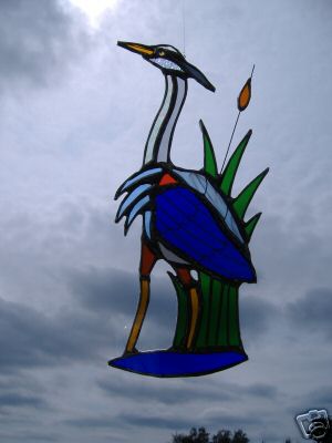 Blue heron I, stained glass suncatcher