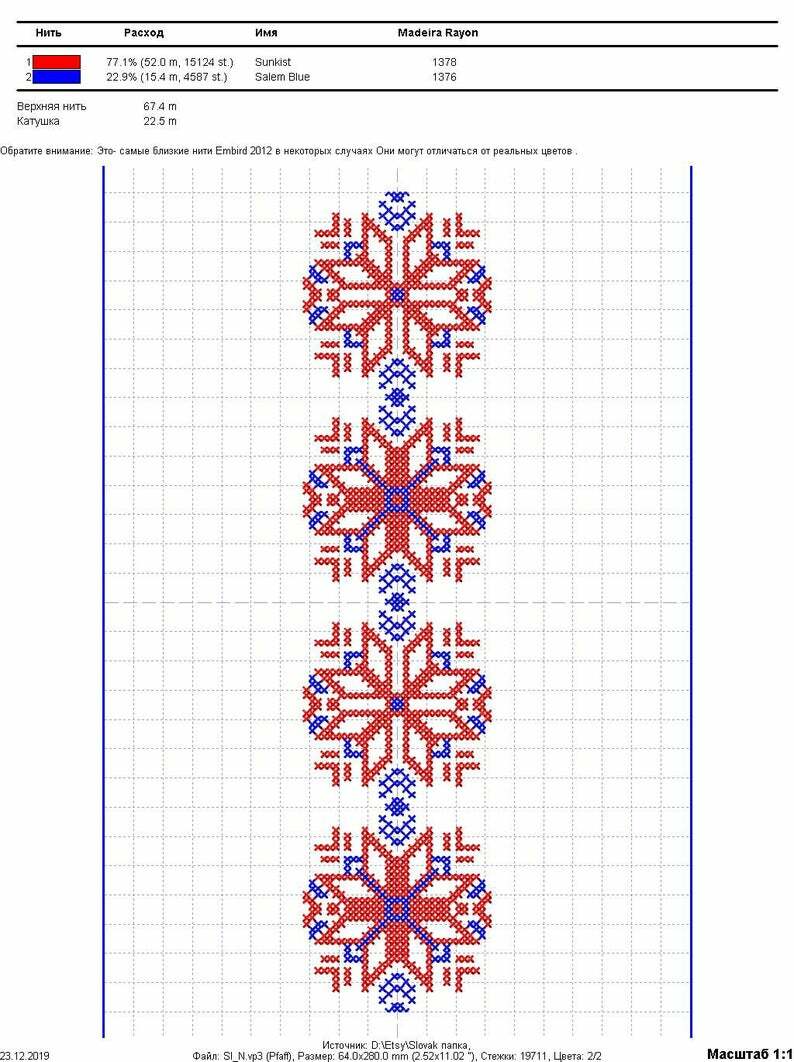 Folk Machine Embroidery design Border cross stitch pattern. Set 2 sizes.