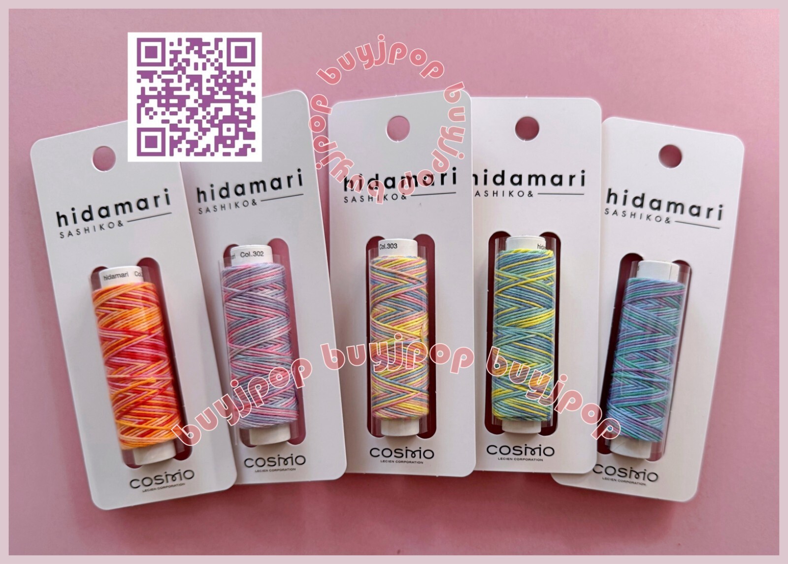 Japan Cosmo hidamari Sashiko Thread 30m Full Set 5 Spool MULTICOLOR 301 – 305
