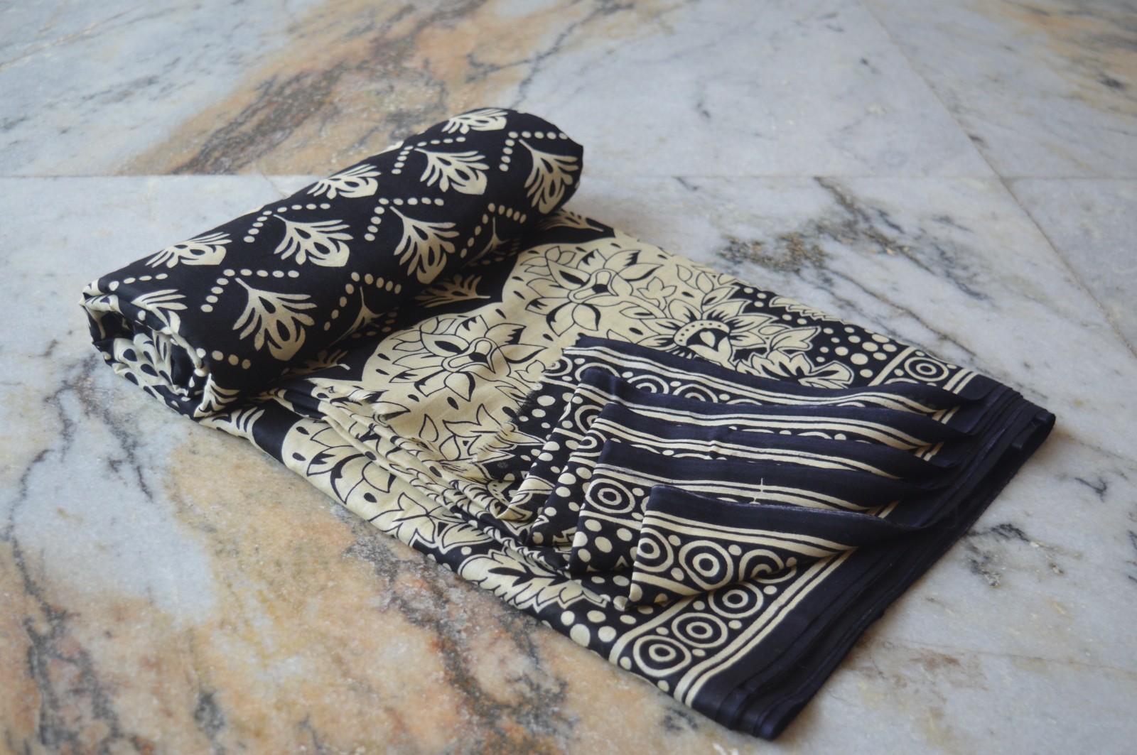 Black & Beige Hand Print Fabric 100% Cotton 15 Yard NO DUTY CHARGES 100%✅ZK-369