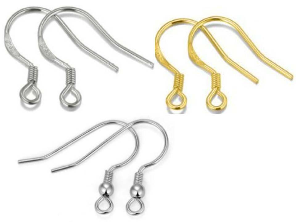 10/20/50 Pieces Genuine 925 Sterling Silver/Gold Earring Findings Hook Earwire