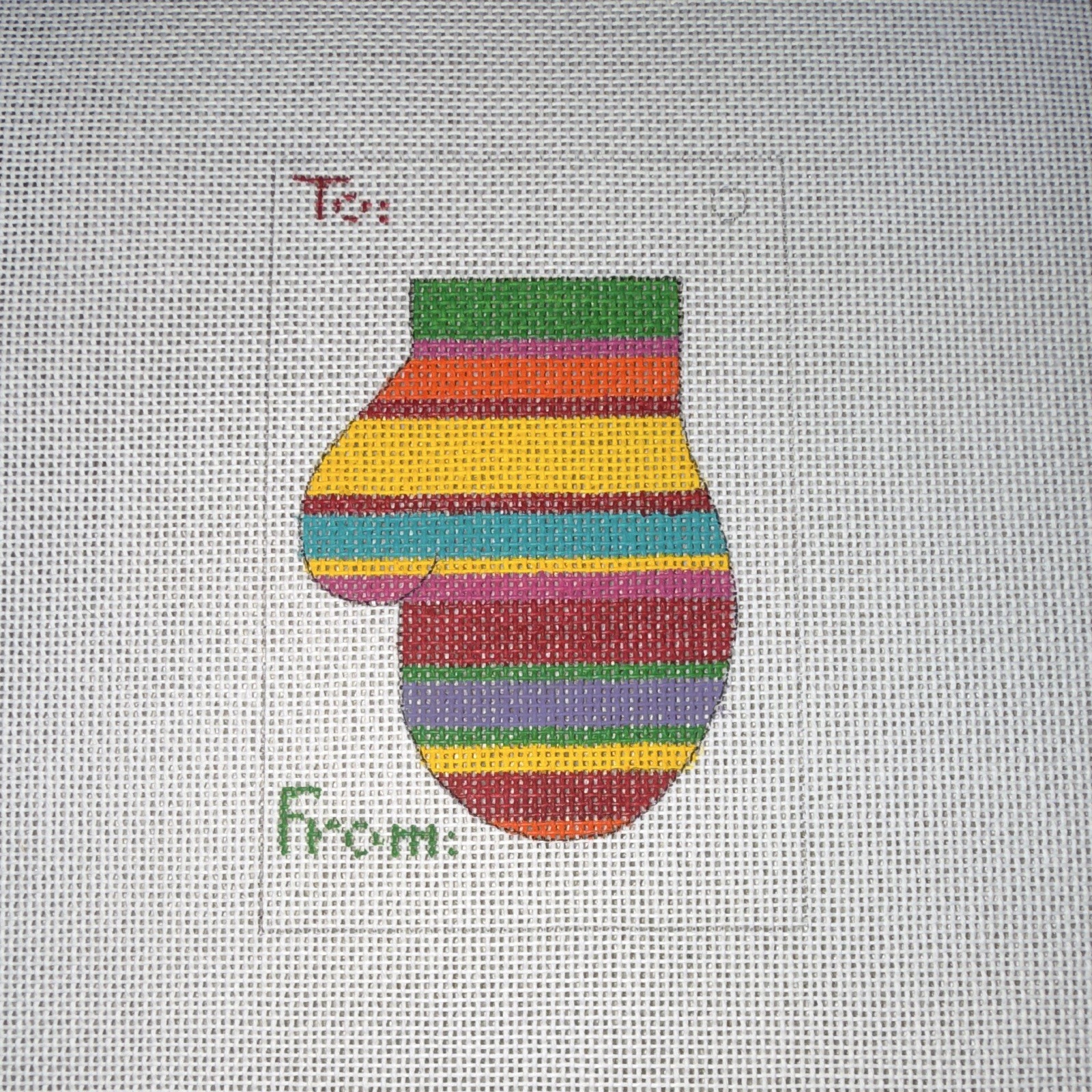 Hand Embroidery Fabric Cloth Striped Stocking Design, White/Multicolor