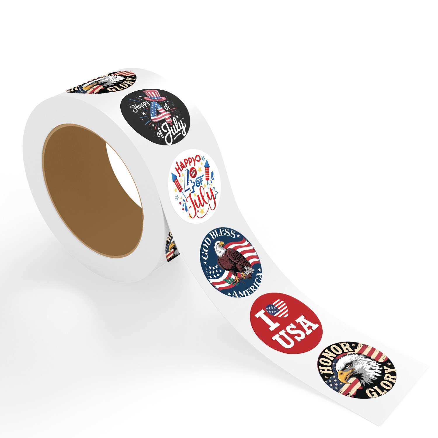 StickerJet 4th of July Stickers 2″ Roll of 500 Patriotic Paper Stickers Round