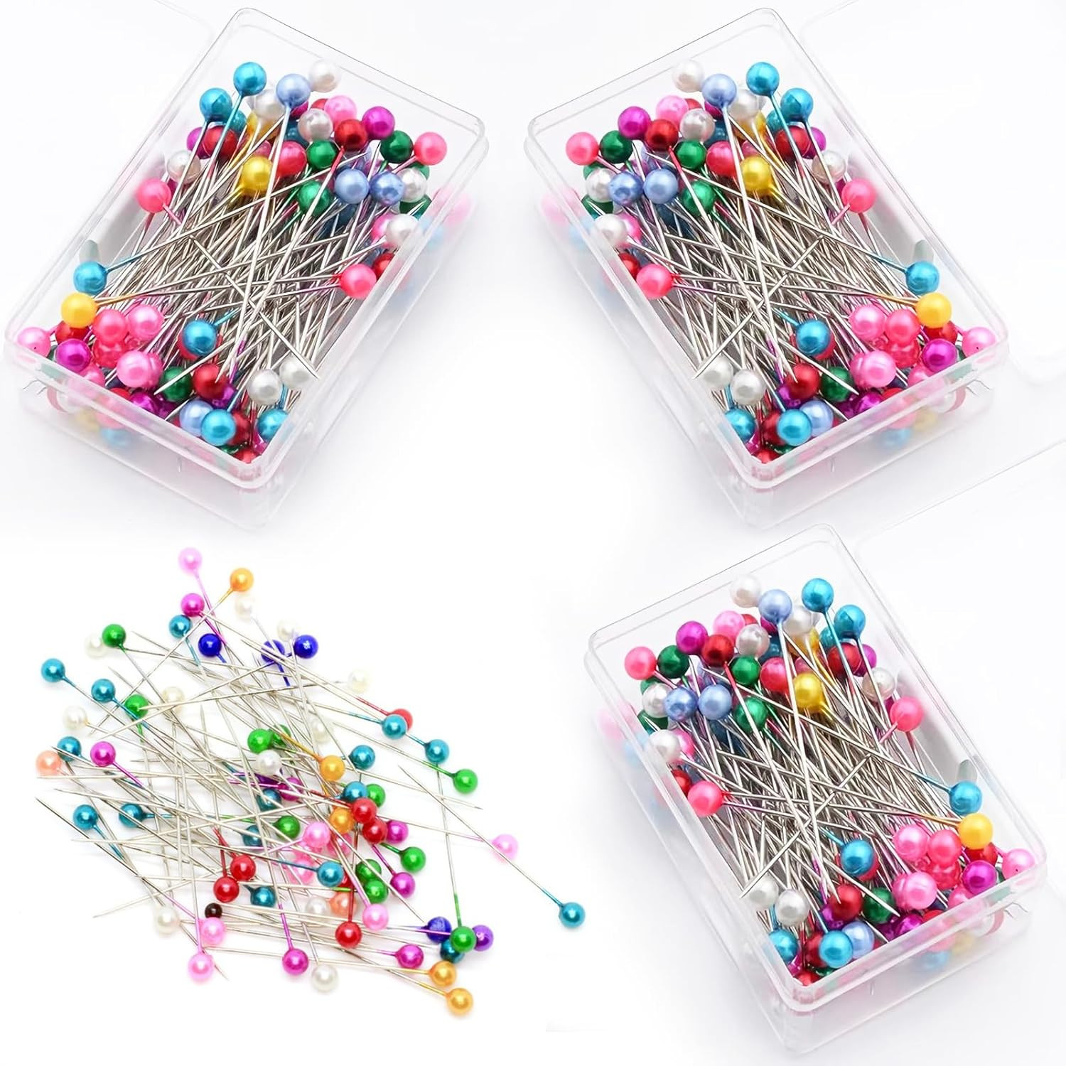 Sewing Pins Glass Head Straight Fabric Pins Multicolor 300 PCS