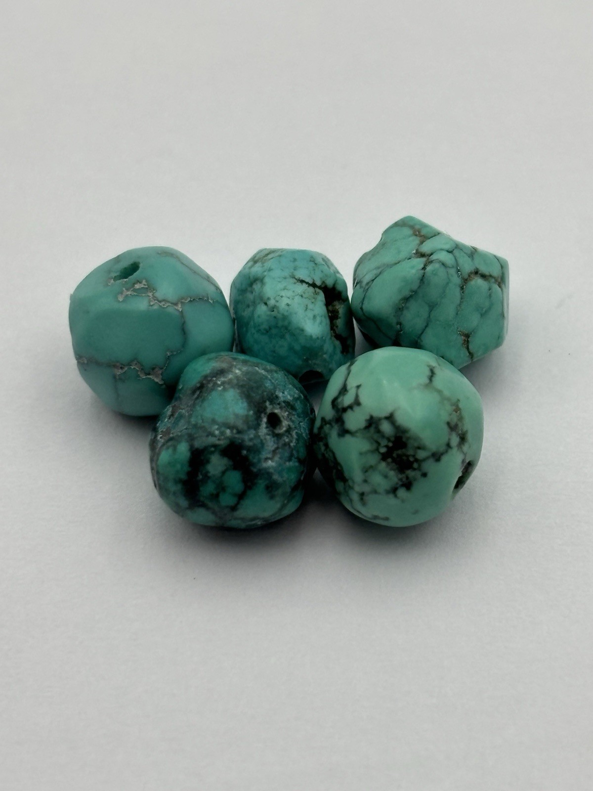 5pc Natural Turquoise Nugget Beads 6-9mm Heavy Black Matrix Spiderweb Freeform