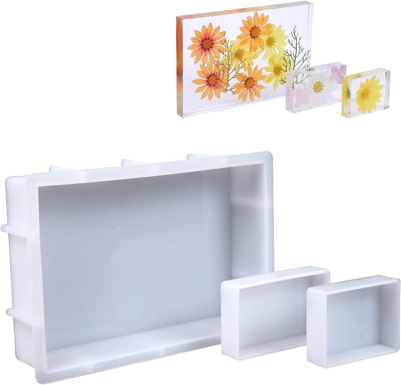 3 Pcs Rectangular Silicone Molds for Resin, Large Resin Mold Glossy Deep Squa…