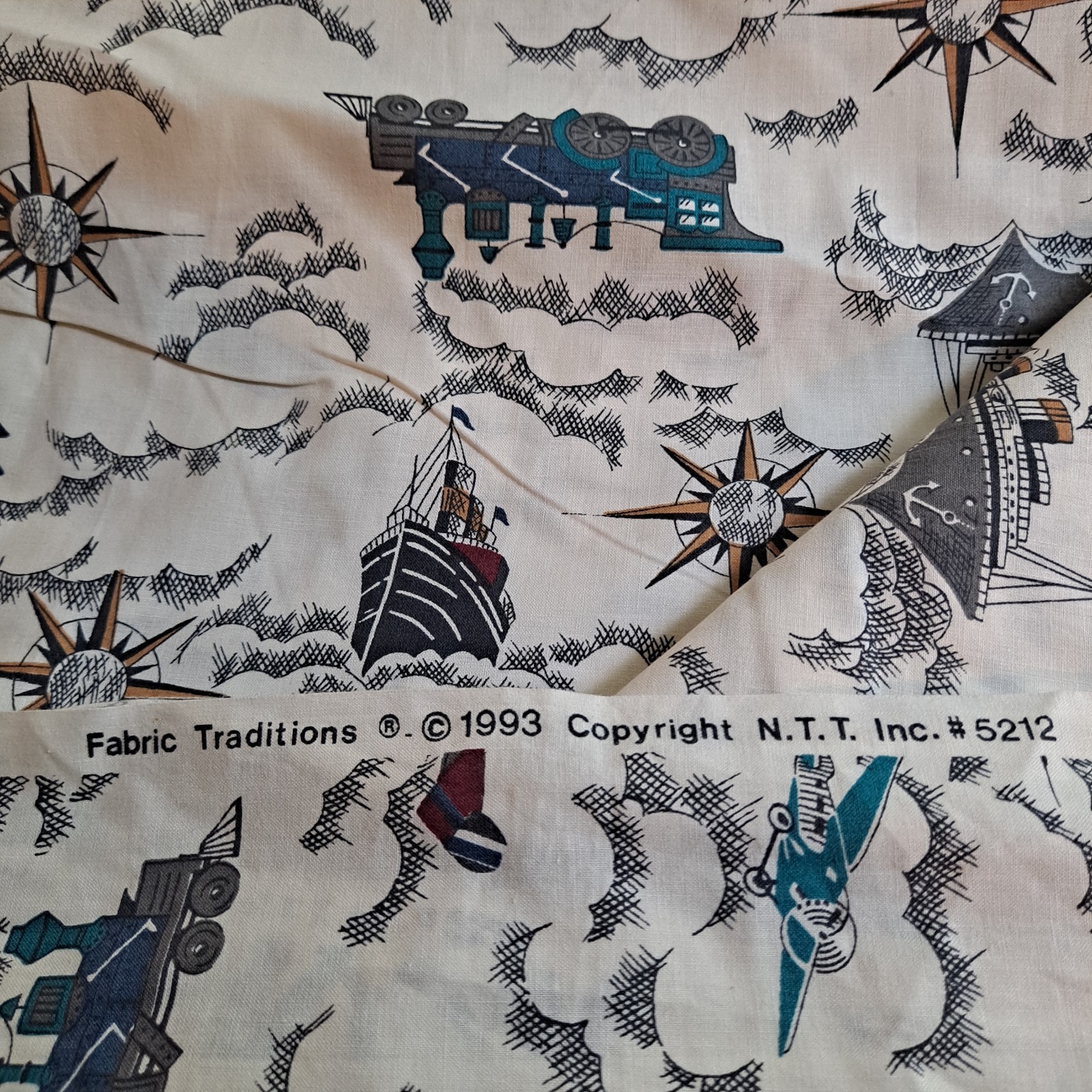 Transportation Theme Cotton Fabric 36″ X 45″ Traditions Sentimental Journey