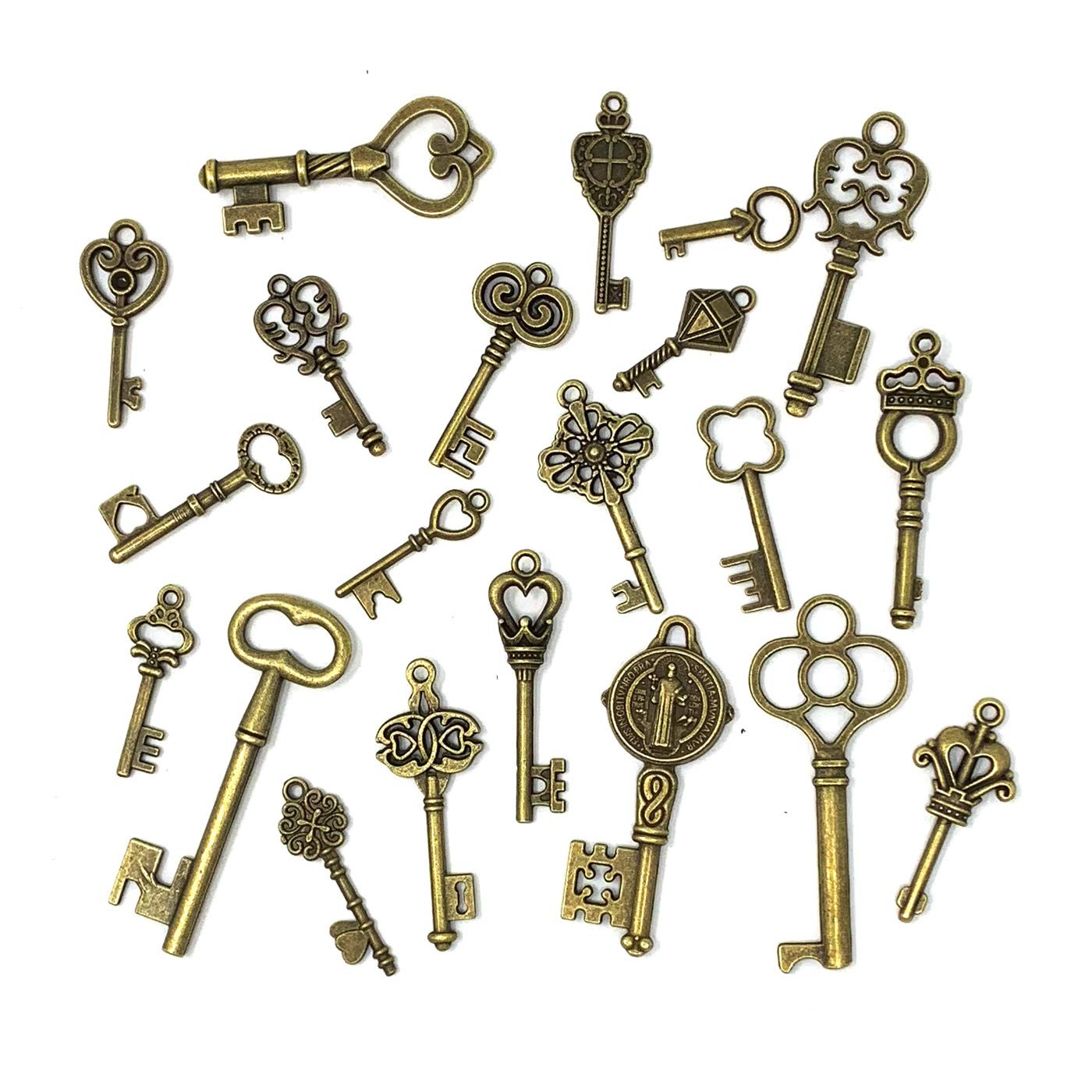 125 PCS Vintage Skeleton Key Set Charms, 0.55″ – 2.25″ (14 – 58 mm), Bronze