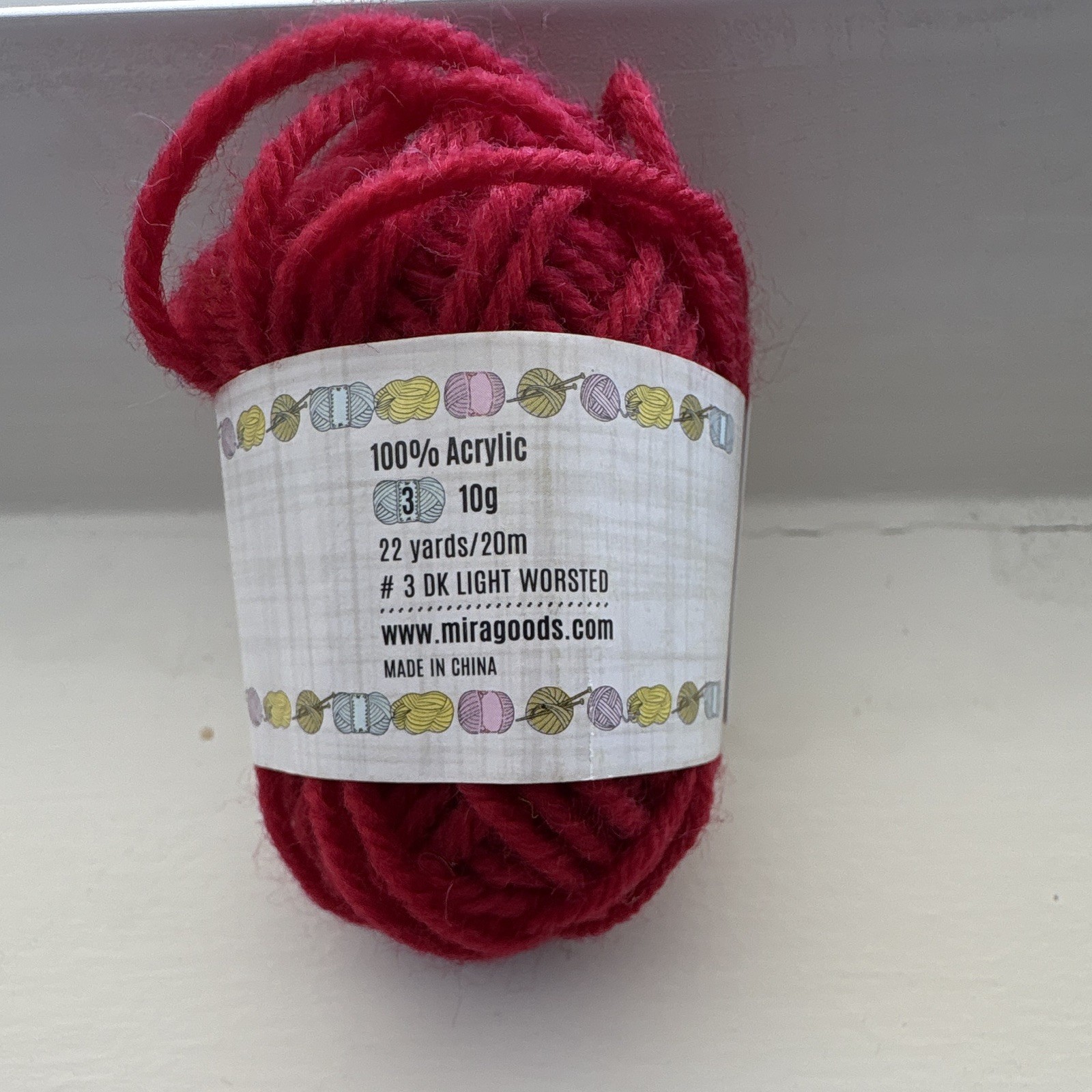 Mira Handcrafts Acrylic Yarn Skein #3 DK Light Worsted Red 10g 22yd Crochet