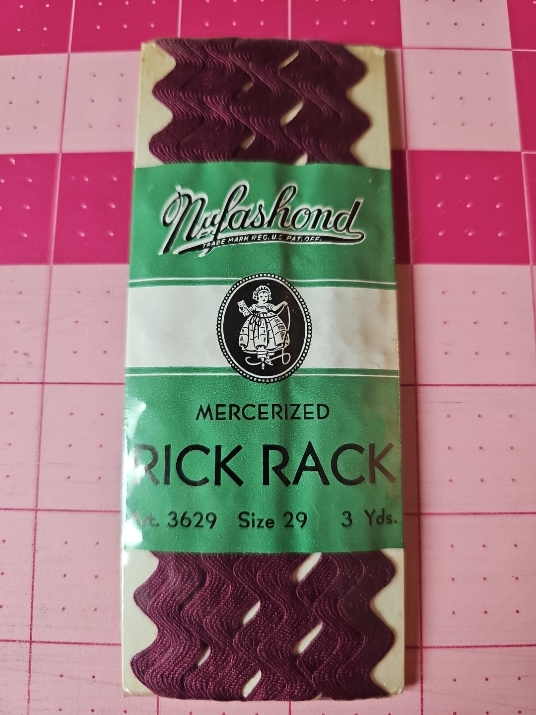 Nufashond Vintage Cotton Rick Rack Burgundy Red Size 29 3 Yards NIP 3629 EACH