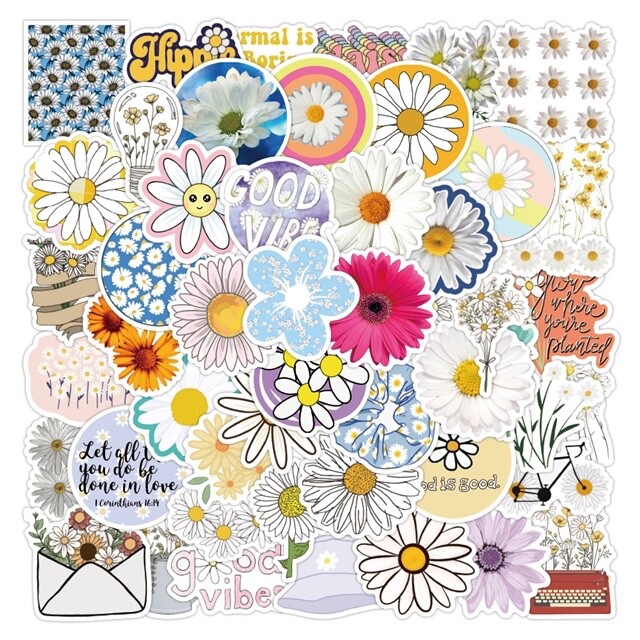 Cute Daisy Sticker Packs Water Resistant Laptop Decal Flowers Stocking Stuffers