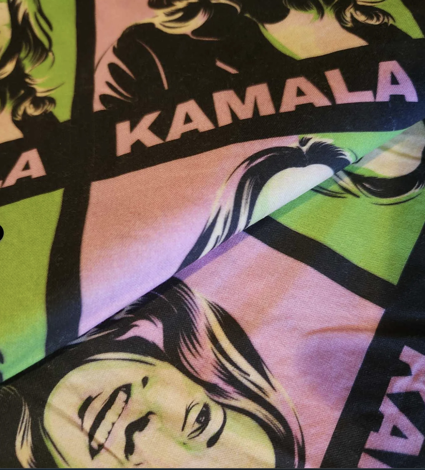 Kamala Harris Art Deco Cotton Fabric – Pink and Green Print
