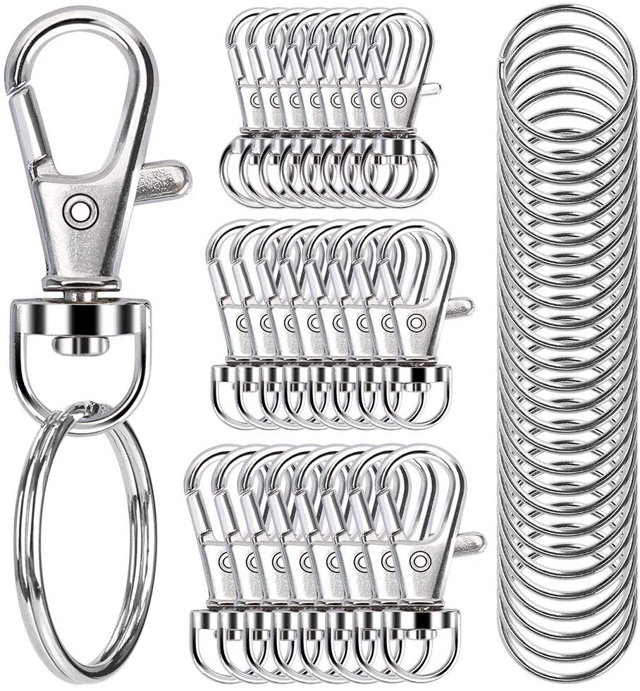 100PCS Swivel Snap Hooks with Key Rings, Premium Metal Swivel Lobster Claw Clas