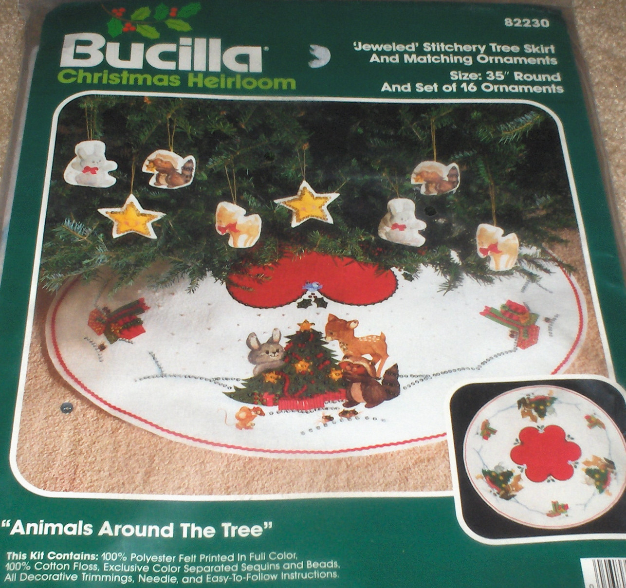 Bucilla “Animals Around Christmas Tree” Felt Stitchery Skirt Kit w/ 16 Ornaments