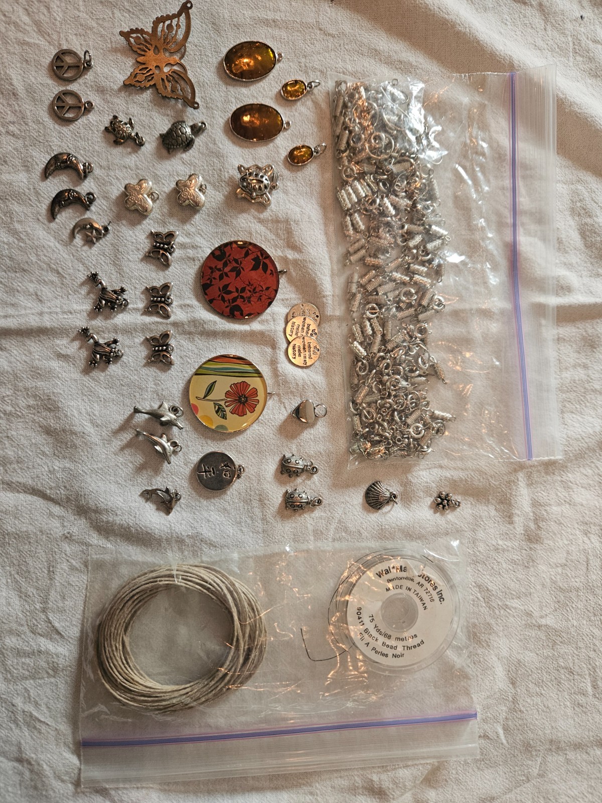 Huge lot of 95+ bags of assorted beads; glass metal wood plastic beads charms
