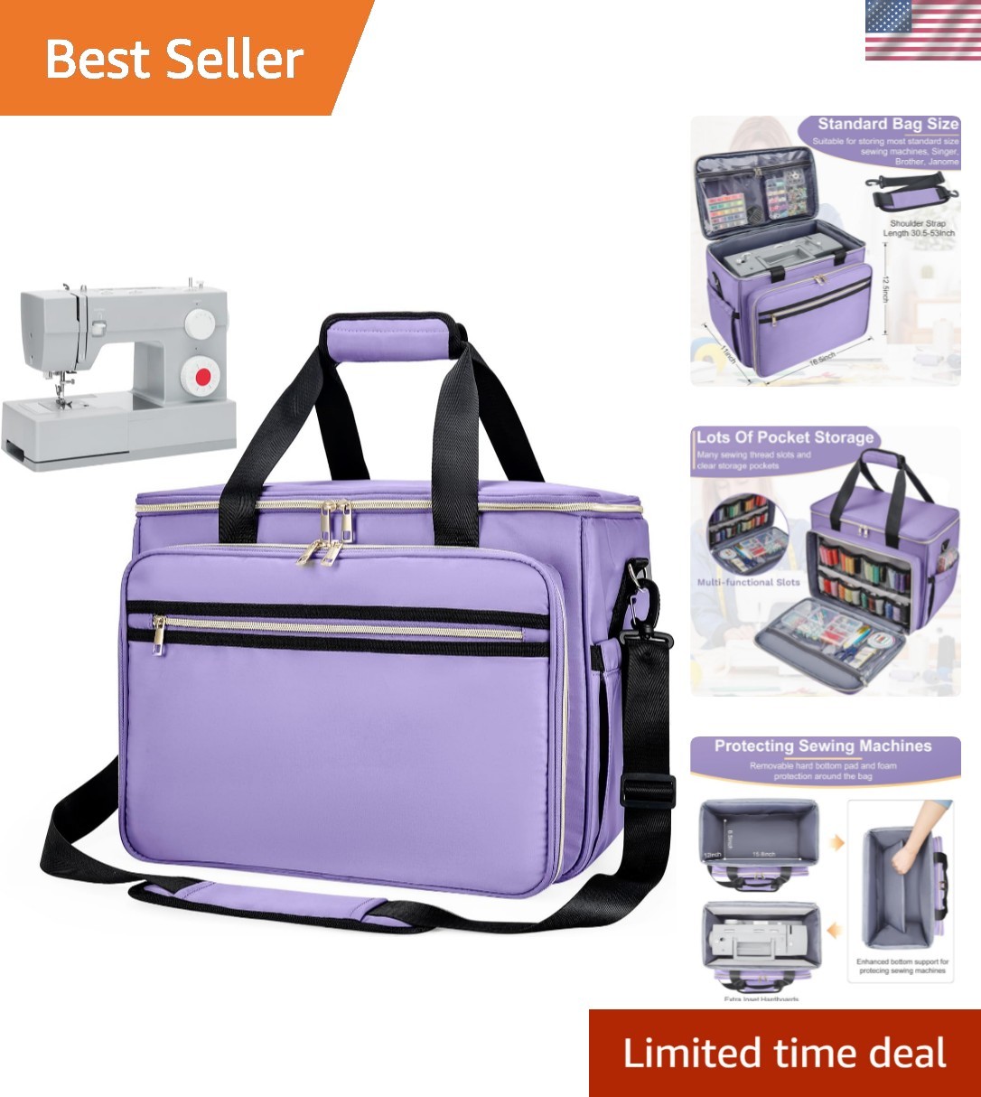 Sewing Machine Carrying Case with Removable Bottom Padding, Sewing Machine Ba…