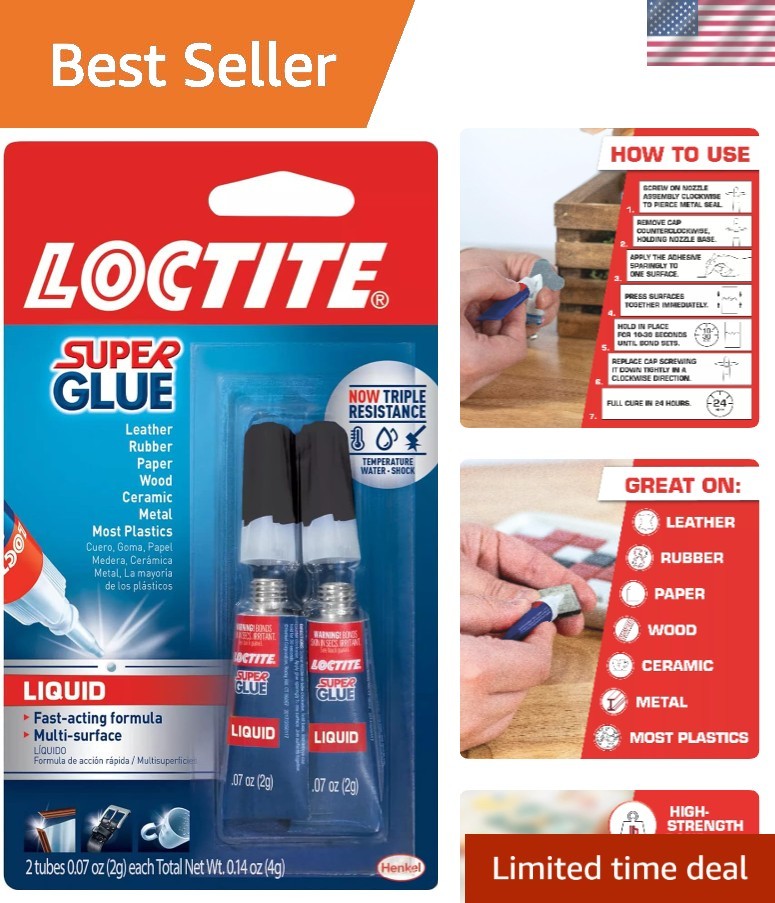 Precision Super Glue Liquid, 0.07 fl oz Tube – Clear Drying 2 Pack Adhesive