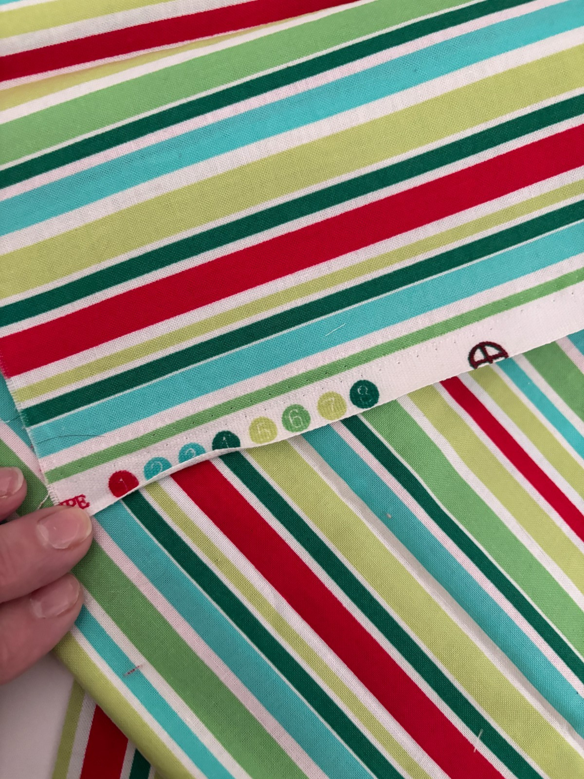 Vtg 1/2Yd 44X18 MICHAEL MILLER Vibrant STRIPE Cotton Quilt FABRIC Green Blue Red