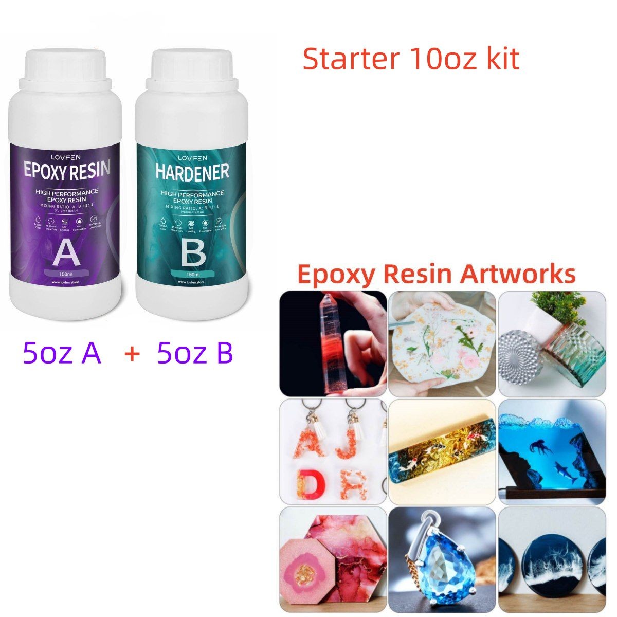 Clear Epoxy Resin – Bulk 10oz/32oz/64oz/1 Gallon/4 Gallons Kit – 1:1 AB Glue Art