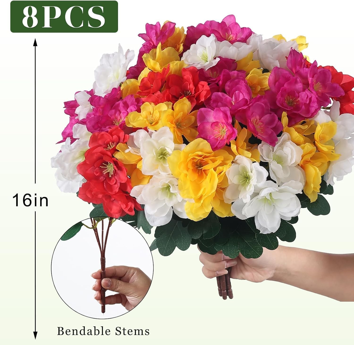Artificial Azalea Flowers 8 Bundles UV Resistant Fake Silk Outdoor Mixed Color