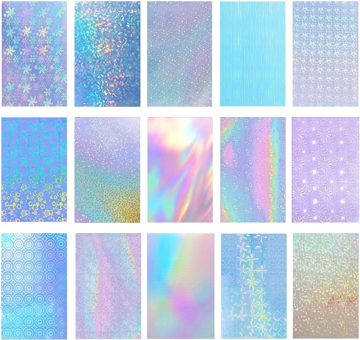 15 Sheets Holographic Sticker Paper 8.3×11.7 Inch Clear Vinyl Self White