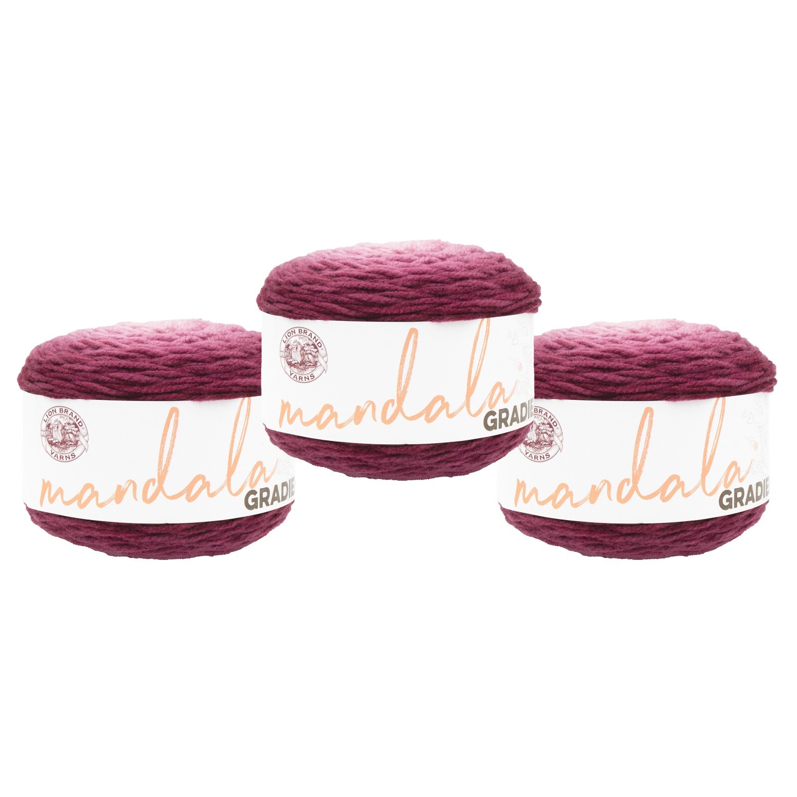 (3 Pack) Lion Brand Yarn 558-214AN Mandala Gradient Yarn, Burgundy