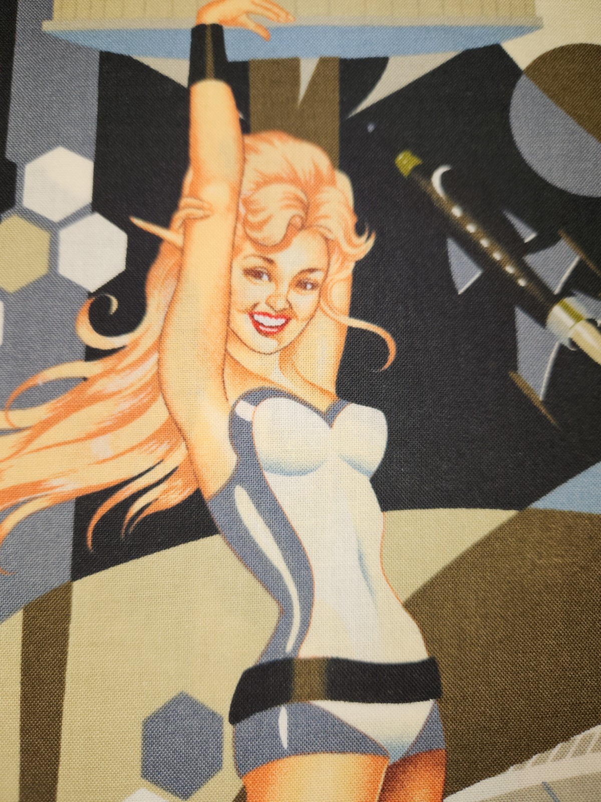 Alexander Henry Fabric Futue-ella 2004 Black Gray Sexy Pinup Girls 1 Yard